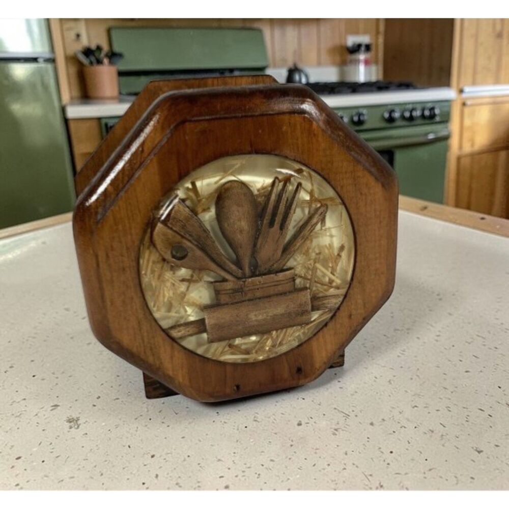 Vintage Wooden Lucite Utensils Napkin Holder JCPenney Grannycore Cottagecore USA
